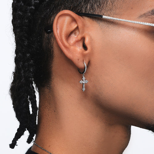 Iced Out Cross Hoop Dangle Earrings