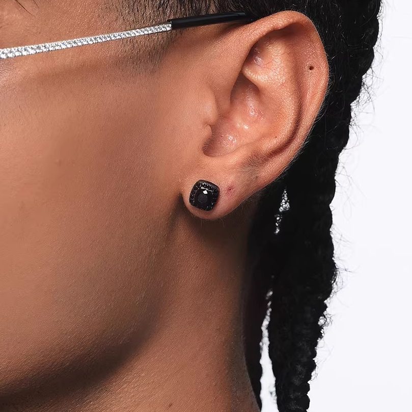 Iced Out Square Blue CZ Stud Earrings