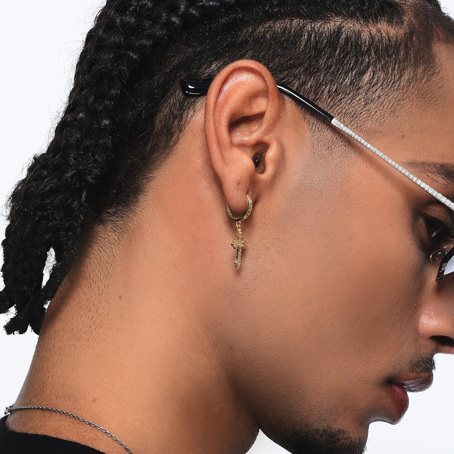 Iced Out Cross Hoop Dangle Earrings